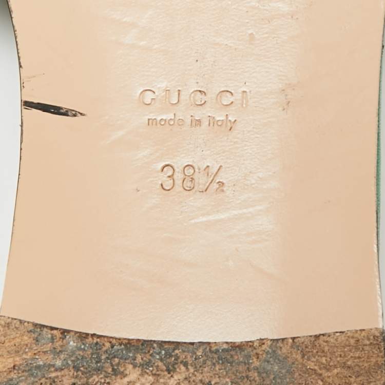 Pre Owned Gucci Interlocking G Size 38.5 Green Leather Cut-Out Flat Slide Sandals