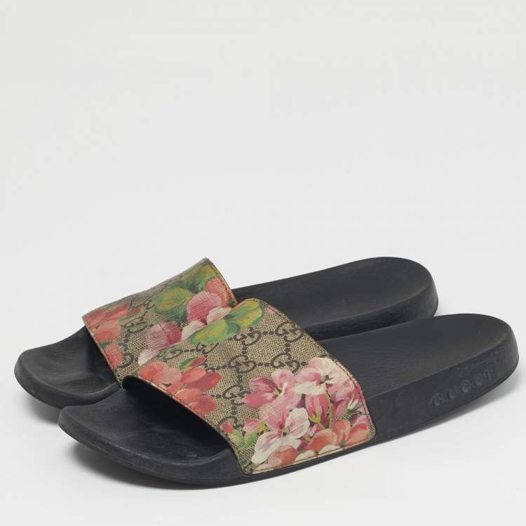 Pre Owned Gucci  Size 39 Multicolor GG Bloom Supreme Canvas Slide Flats