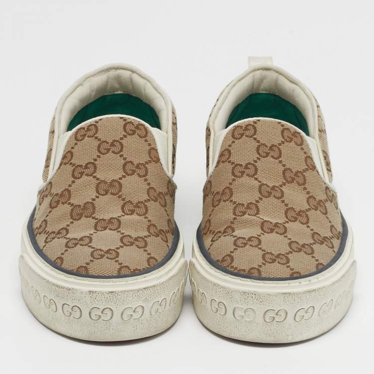 Pre Owned Gucci Tennis 1977 Size 36.5 Beige/Brown GG Canvas Slip On Sneakers