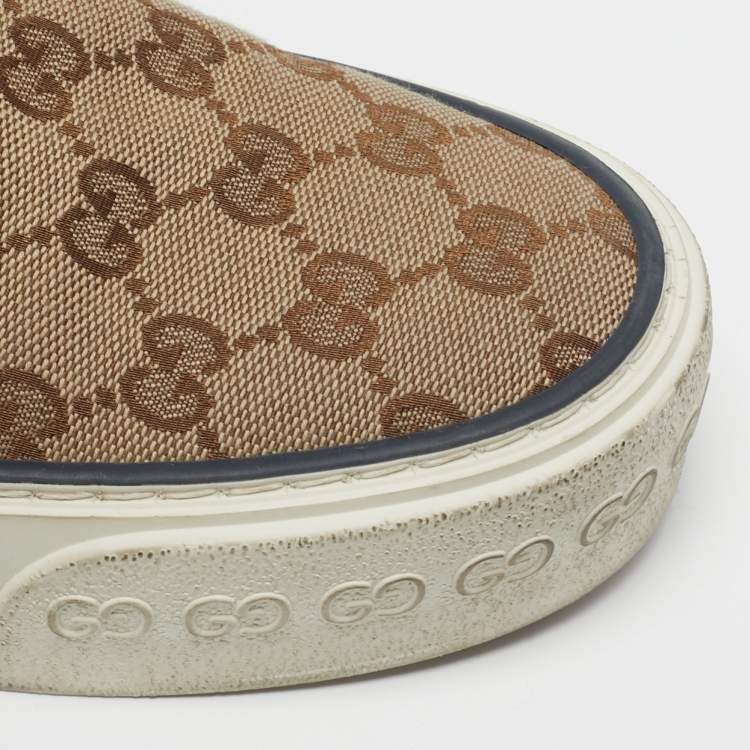Pre Owned Gucci Tennis 1977 Size 36.5 Beige/Brown GG Canvas Slip On Sneakers