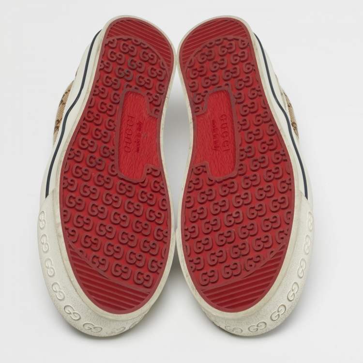 Pre Owned Gucci Tennis 1977 Size 36.5 Beige/Brown GG Canvas Slip On Sneakers