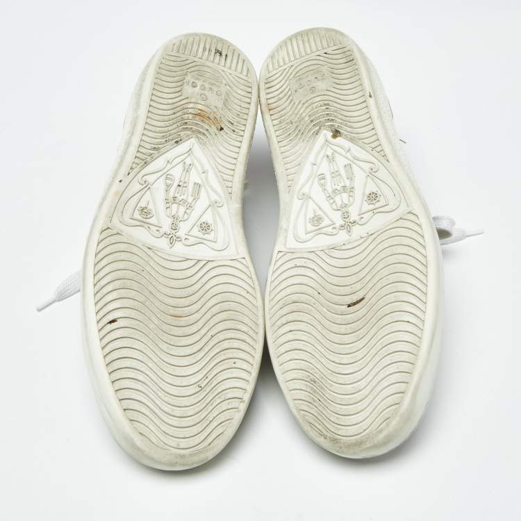 Pre Owned Gucci Ace Size 36 Beige Coated Canvas and Python Embossed Leather Lace Up Sneakers