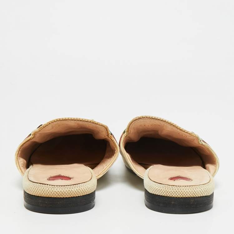 Pre Owned Gucci Princetown Size 41 Cream Canvas Web Horsebit Flat Mules
