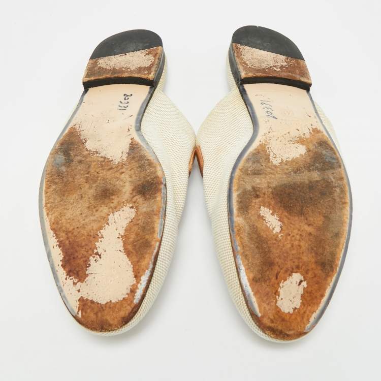 Pre Owned Gucci Princetown Size 41 Cream Canvas Web Horsebit Flat Mules