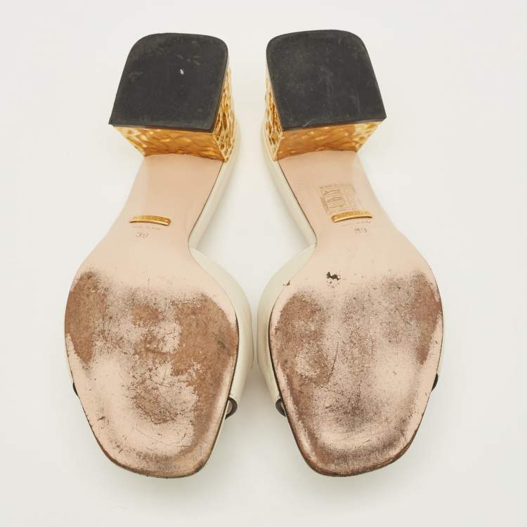 Pre Owned Gucci Interlocking GG Size 39 Cream Leather Slide Sandals