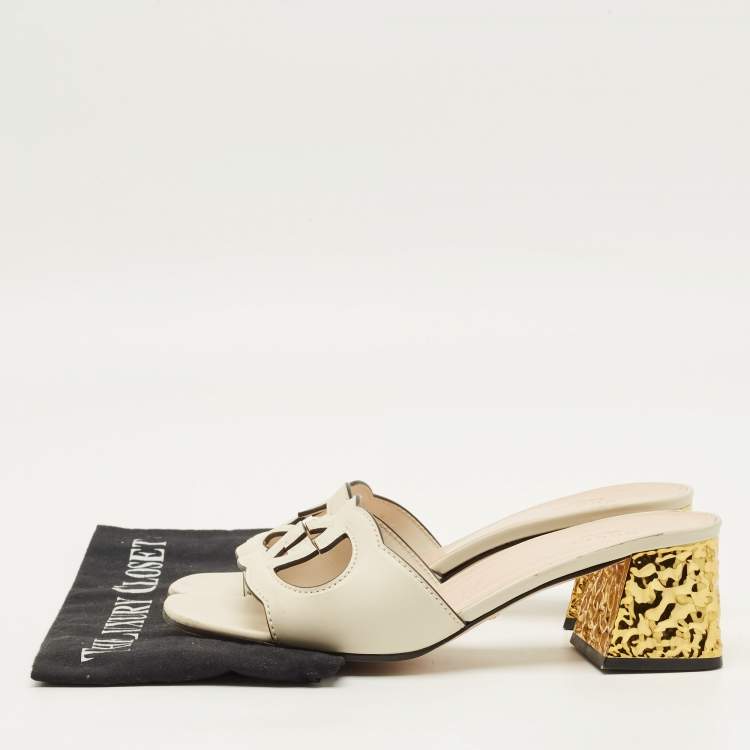Pre Owned Gucci Interlocking GG Size 39 Cream Leather Slide Sandals