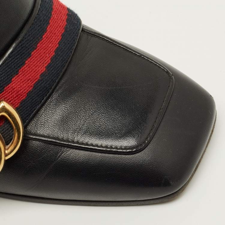 Pre Owned Gucci GG Web Size 38 Black Leather Mules
