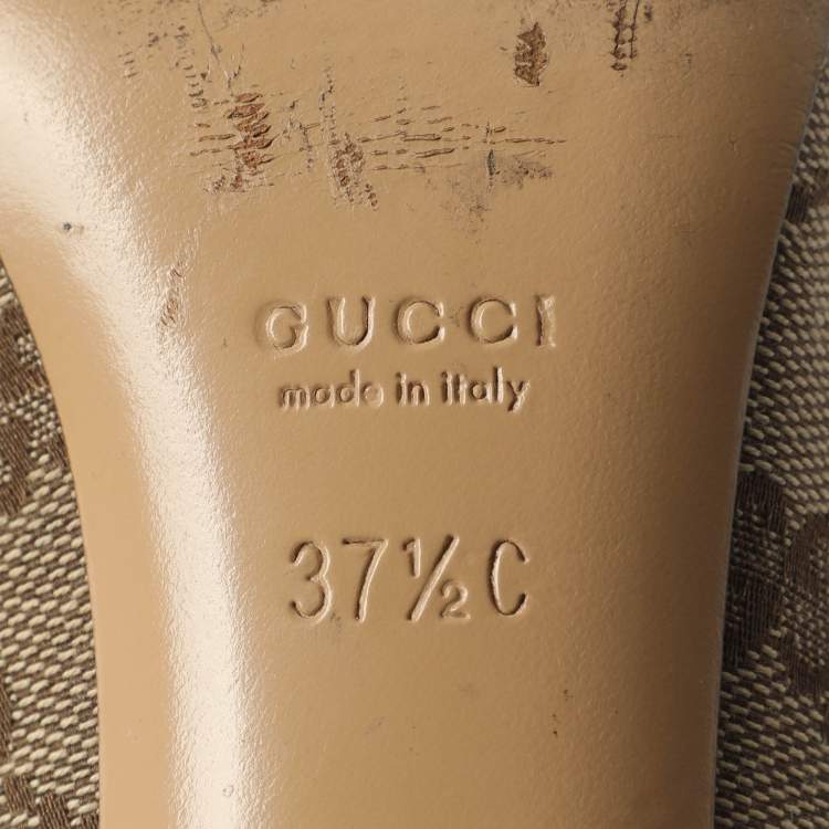 Pre Owned Gucci Interlocking G Size 37.5 Beige Canvas and Leather Pumps