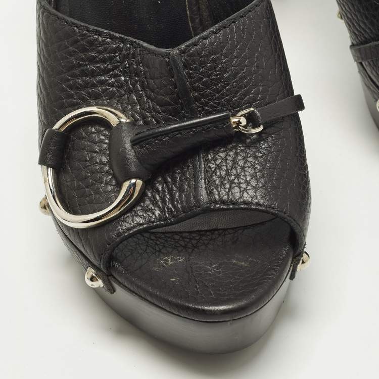 Pre Owned Gucci Icon Bit Size 37 Black Leather Platform Clogs