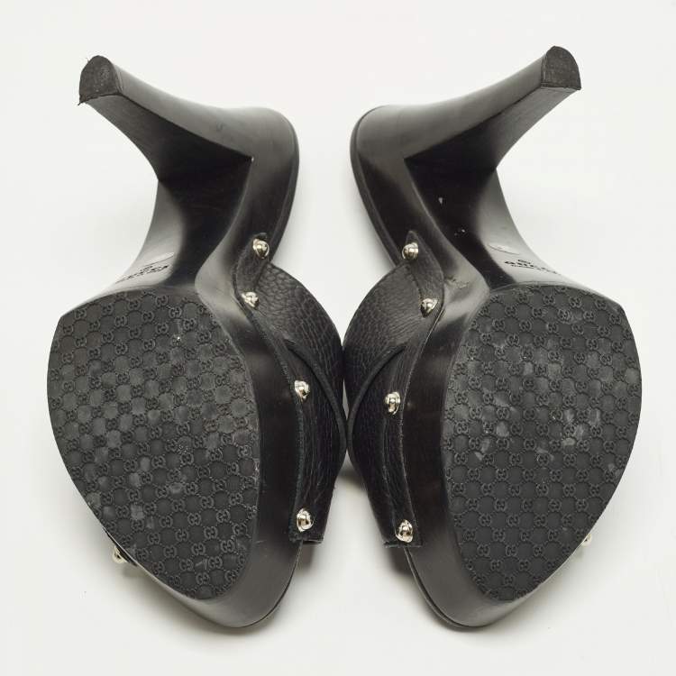 Pre Owned Gucci Icon Bit Size 37 Black Leather Platform Clogs
