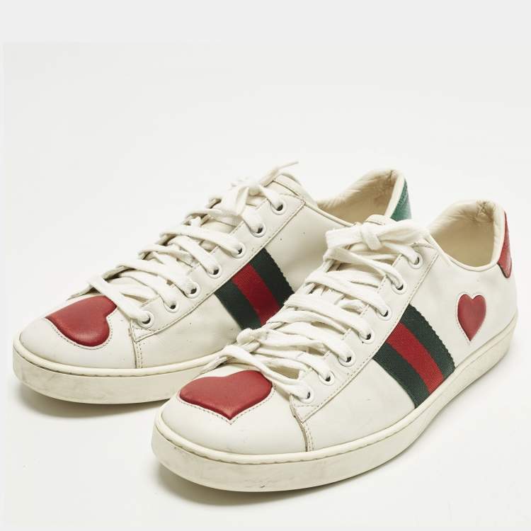 Pre Owned Gucci Ace Size 40 White/Red Leather Heart Low Top Sneakers