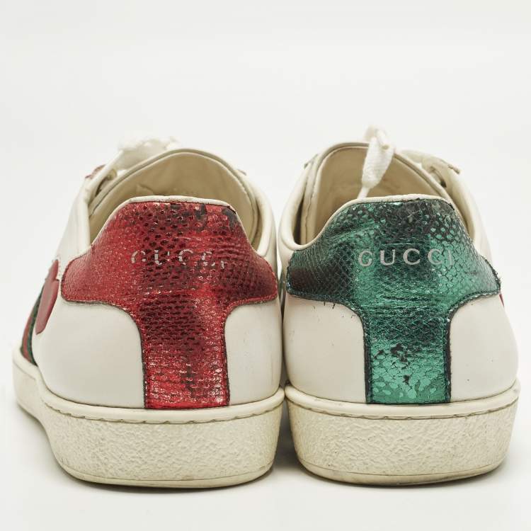 Pre Owned Gucci Ace Size 40 White/Red Leather Heart Low Top Sneakers