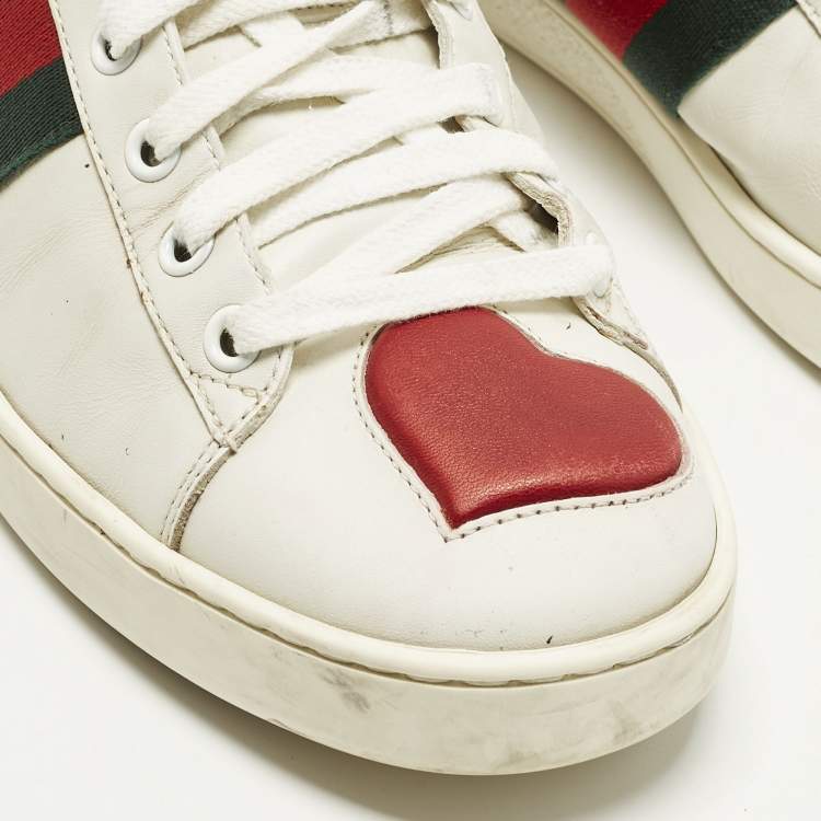 Pre Owned Gucci Ace Size 40 White/Red Leather Heart Low Top Sneakers