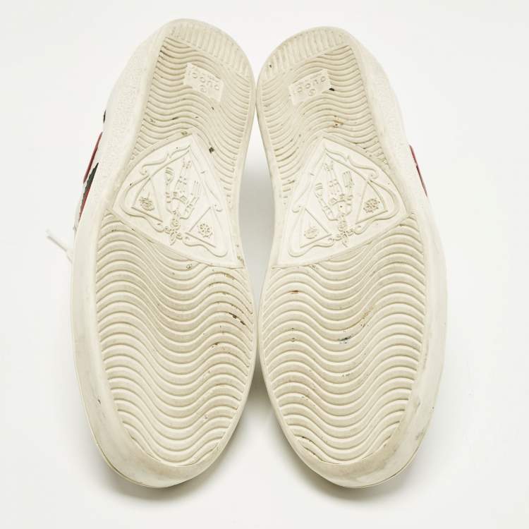 Pre Owned Gucci Ace Size 40 White/Red Leather Heart Low Top Sneakers