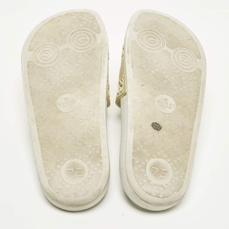 Pre Owned Gucci Size 37 Cream GG Rubber Pool Slides 