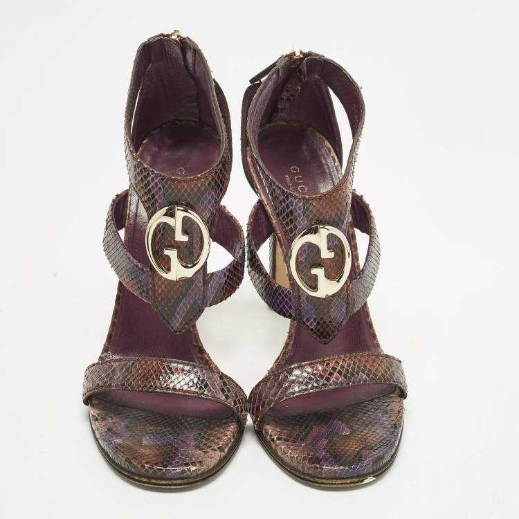 Pre Owned Gucci Size 38.5 Multicolor Python Leather Ankle Strap Sandals