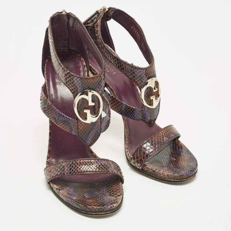 Pre Owned Gucci Size 38.5 Multicolor Python Leather Ankle Strap Sandals