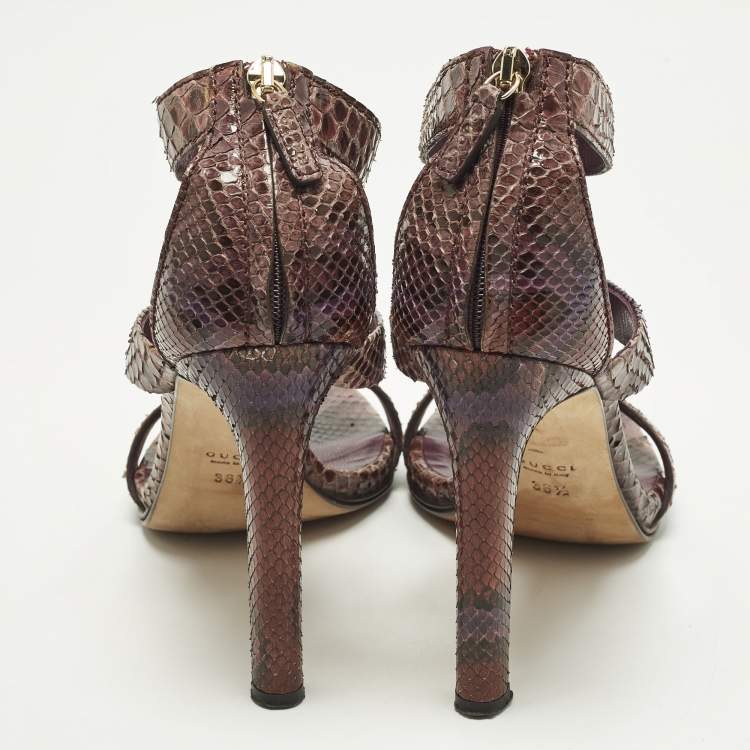 Pre Owned Gucci Size 38.5 Multicolor Python Leather Ankle Strap Sandals