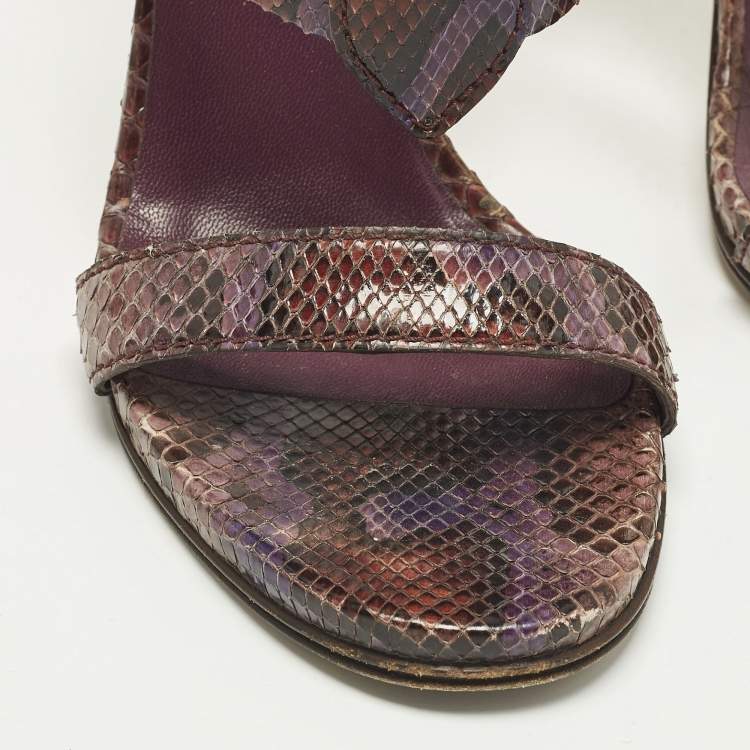 Pre Owned Gucci Size 38.5 Multicolor Python Leather Ankle Strap Sandals