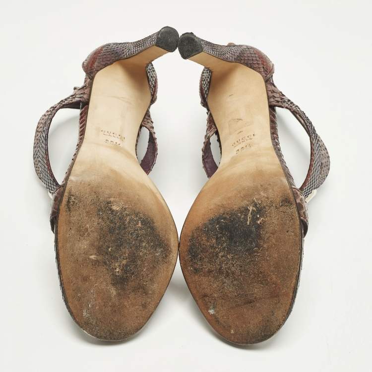 Pre Owned Gucci Size 38.5 Multicolor Python Leather Ankle Strap Sandals