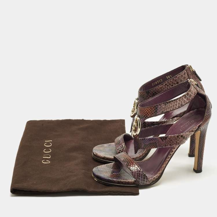 Pre Owned Gucci Size 38.5 Multicolor Python Leather Ankle Strap Sandals