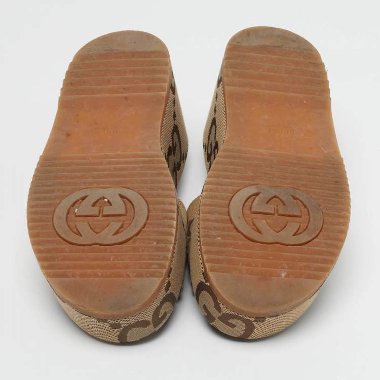Pre Owned Gucci Size 39.5 Beige/Brown Jumbo GG Canvas Platform Slide Sandals
