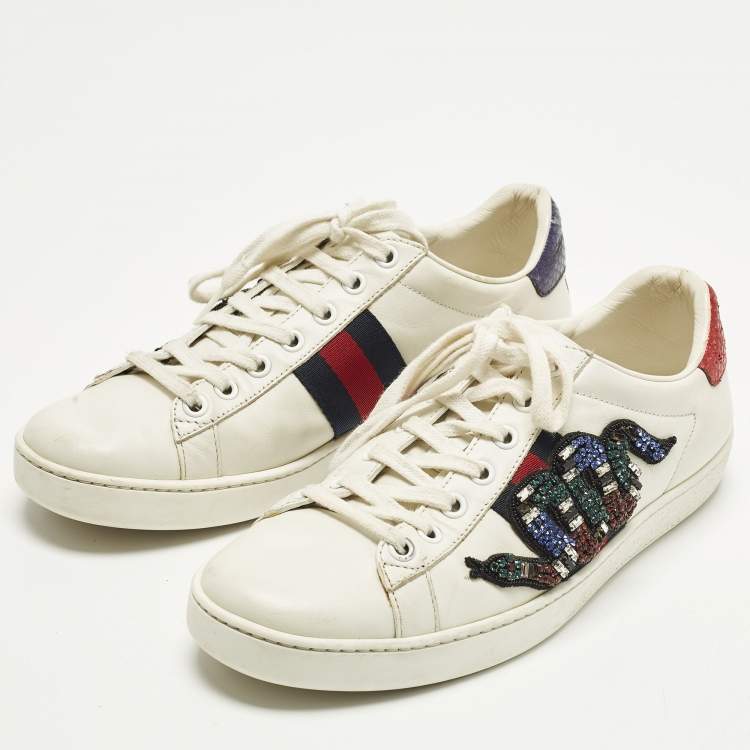 Pre Owned Gucci Ace Size 37.5 White Leather Lace Up Sneakers