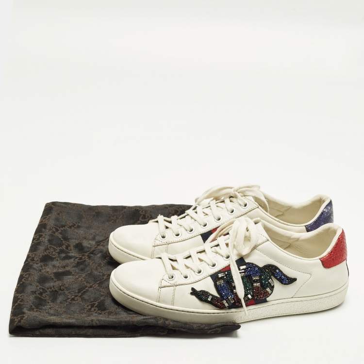 Pre Owned Gucci Ace Size 37.5 White Leather Lace Up Sneakers