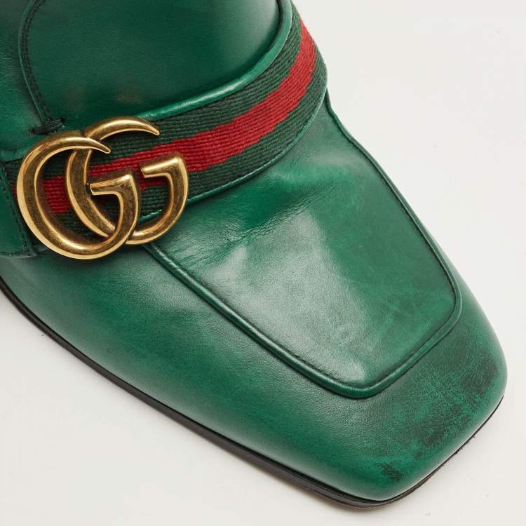 Pre Owned Gucci GG Size 39 Green Leather Web Ankle Length Boots