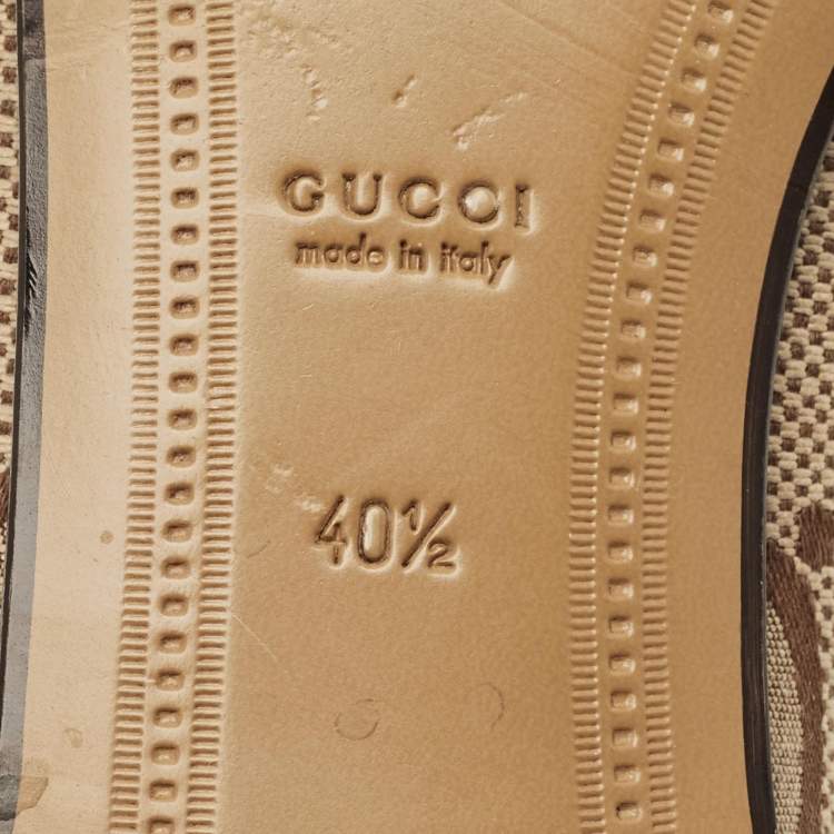 Pre Owned Gucci Horsebit Size 40.5 Beige/Brown Canvas and Leather Loafers