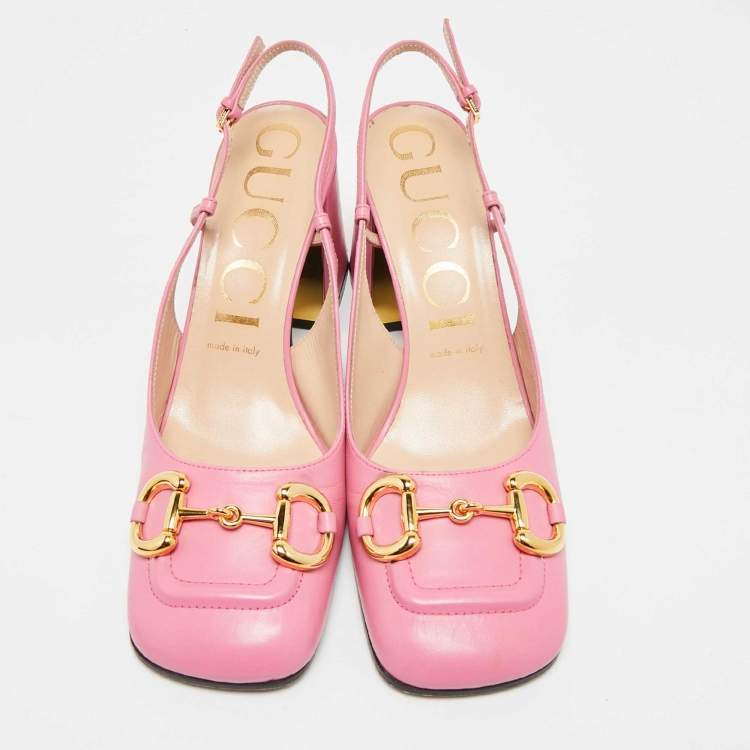 مملوكة مسبقًا Gucci Horsebit Size 39 Pink Leather Block Heel Slingback Pumps