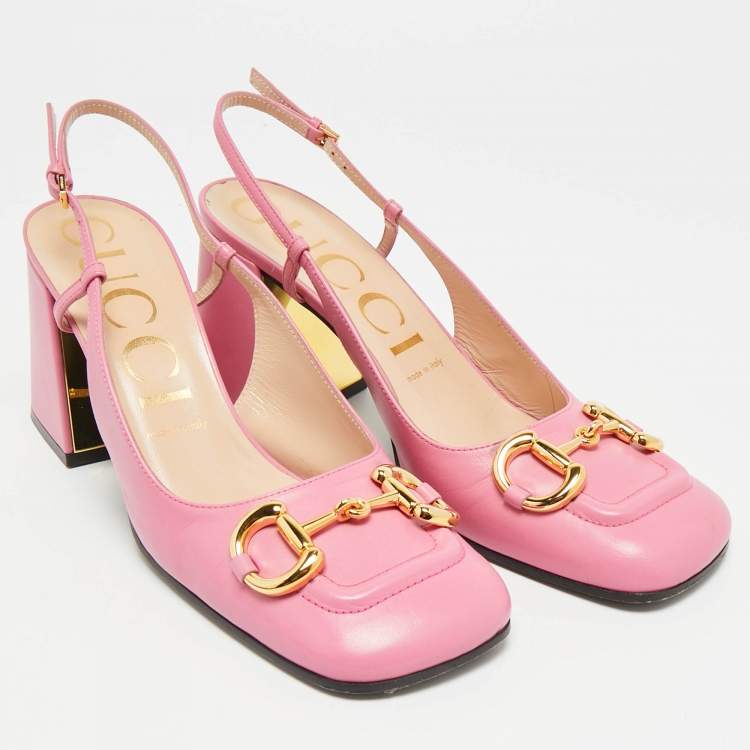 مملوكة مسبقًا Gucci Horsebit Size 39 Pink Leather Block Heel Slingback Pumps
