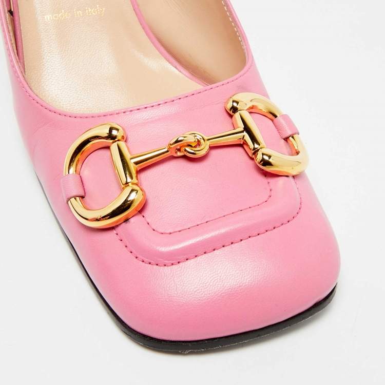 مملوكة مسبقًا Gucci Horsebit Size 39 Pink Leather Block Heel Slingback Pumps