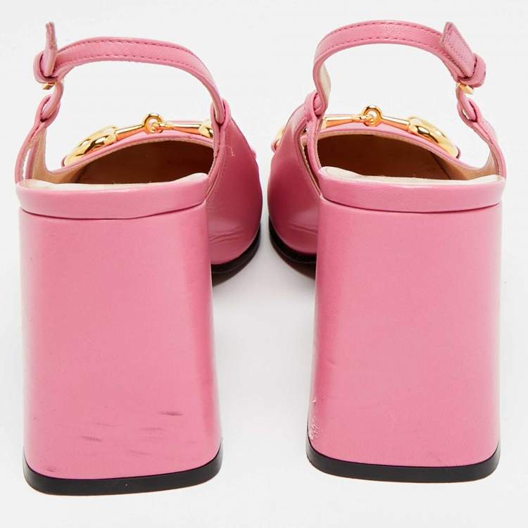مملوكة مسبقًا Gucci Horsebit Size 39 Pink Leather Block Heel Slingback Pumps