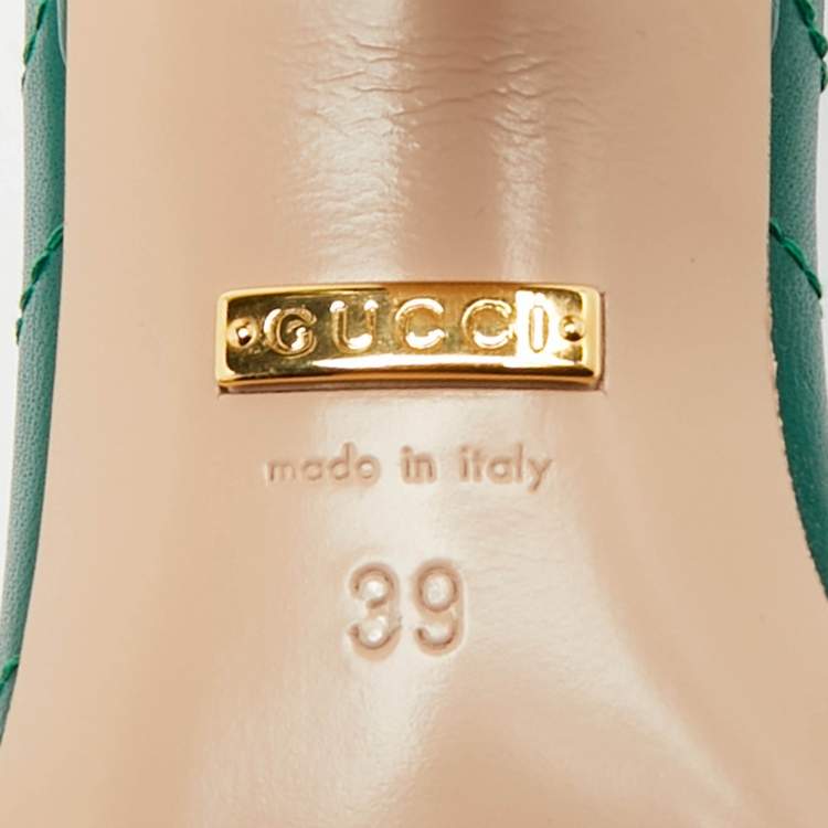 Pre Owned Gucci Double G Size 39 Green Leather Slide Sandals