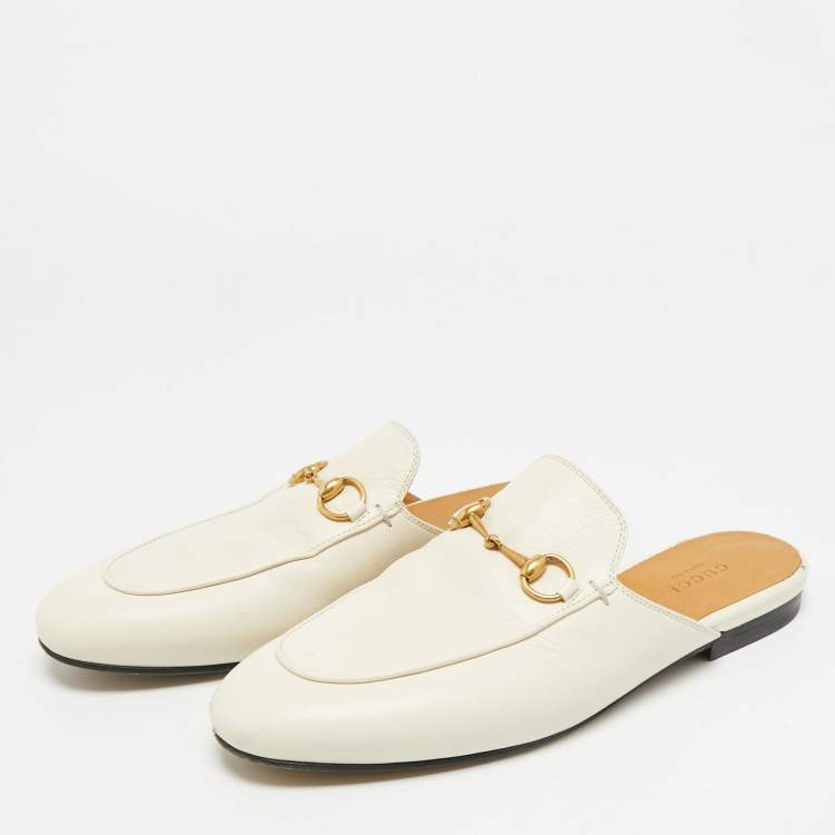 Pre Owned Gucci Princetown Size 38 Cream Leather Mules