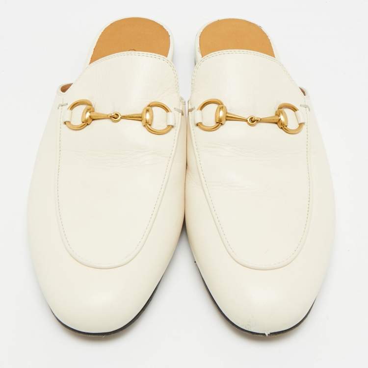 Pre Owned Gucci Princetown Size 38 Cream Leather Mules