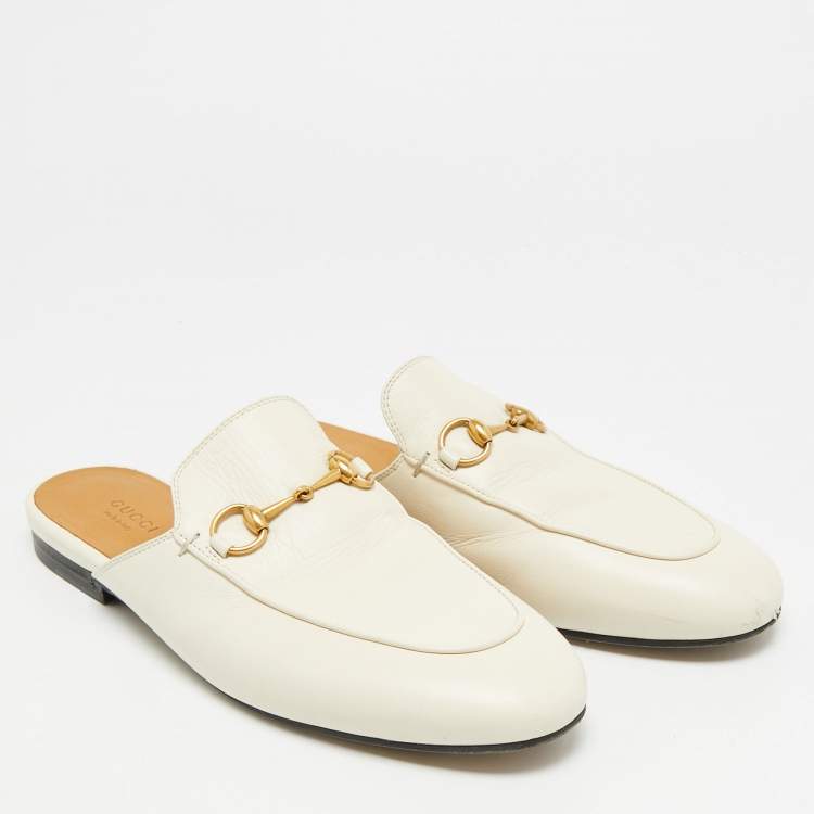 Pre Owned Gucci Princetown Size 38 Cream Leather Mules