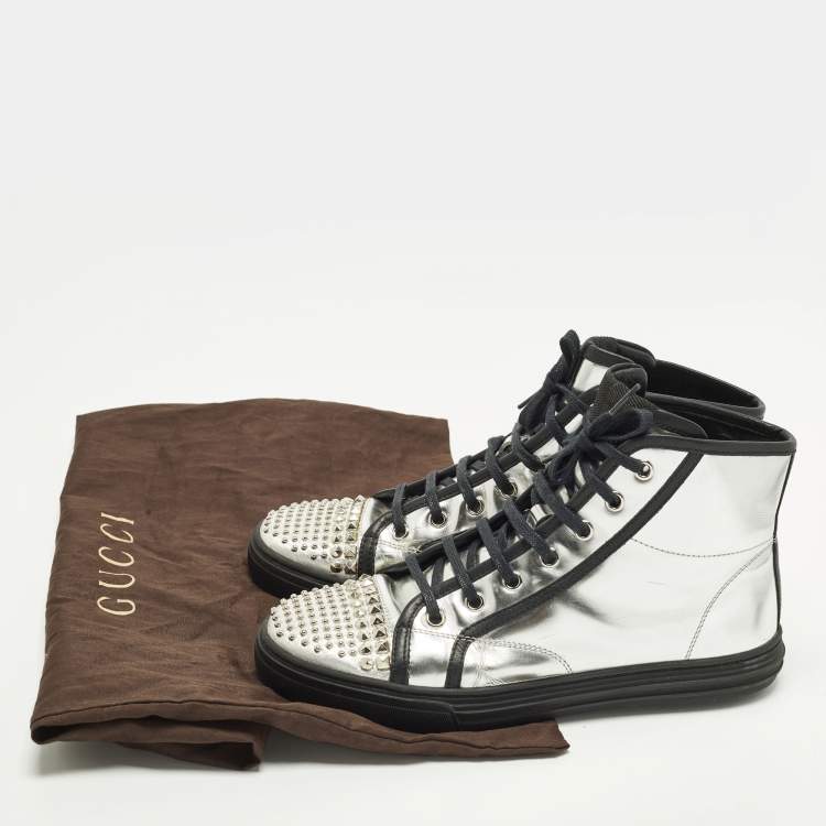 Pre Owned Gucci  Size 37 Silver Leather Studs High Top  Sneakers