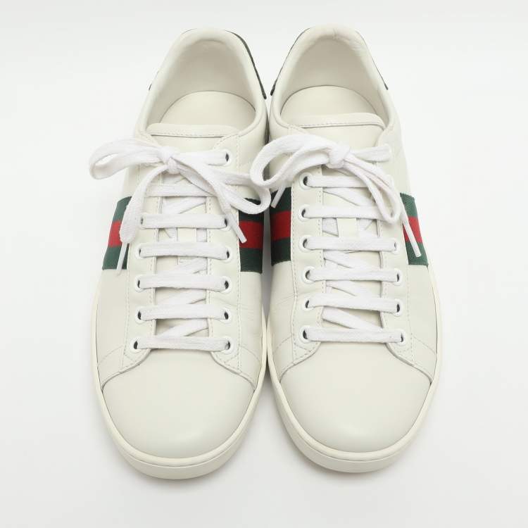 Pre Owned Gucci Ace Size 37.5 White Croc Embossed and Leather Lace Up Sneakers