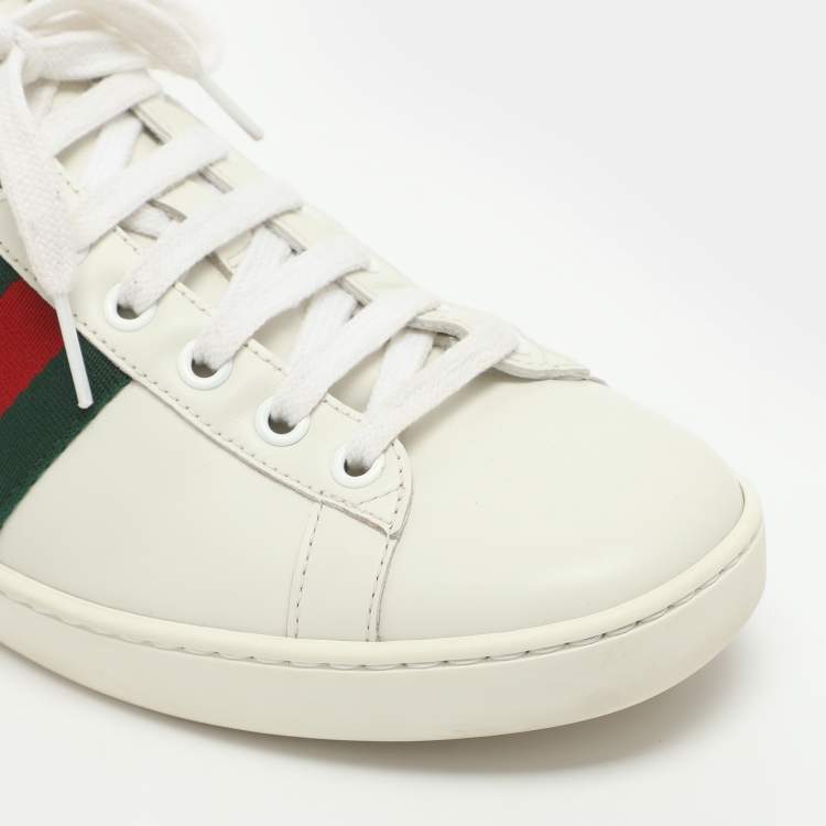 Pre Owned Gucci Ace Size 37.5 White Croc Embossed and Leather Lace Up Sneakers