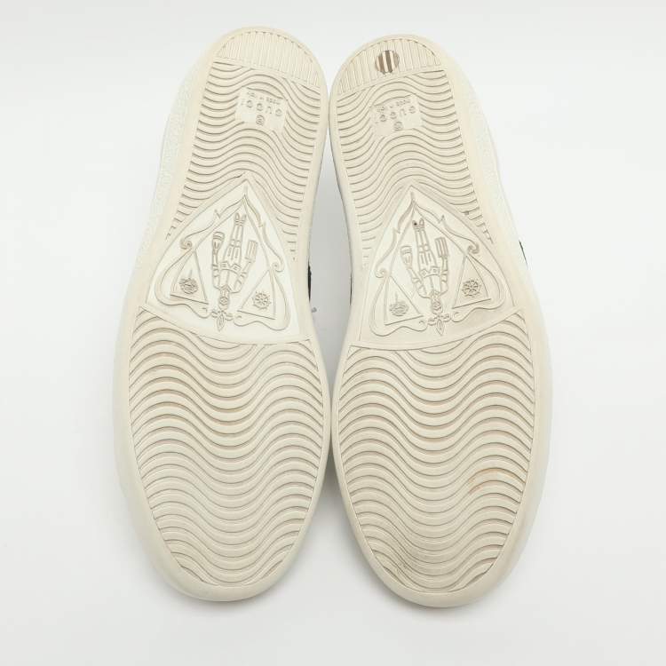 Pre Owned Gucci Ace Size 37.5 White Croc Embossed and Leather Lace Up Sneakers