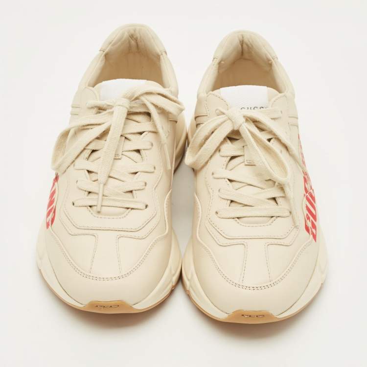 Pre Owned Gucci Rhyton Size 38.5 Cream Leather Low Top Sneakers