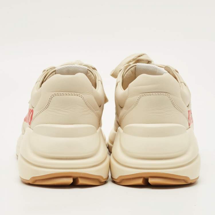 Pre Owned Gucci Rhyton Size 38.5 Cream Leather Low Top Sneakers