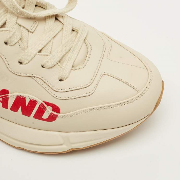 Pre Owned Gucci Rhyton Size 38.5 Cream Leather Low Top Sneakers