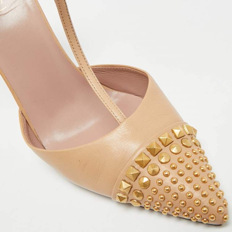 Pre Owned Gucci Size 39 Metallic Leather Studded T Strap Pumps
