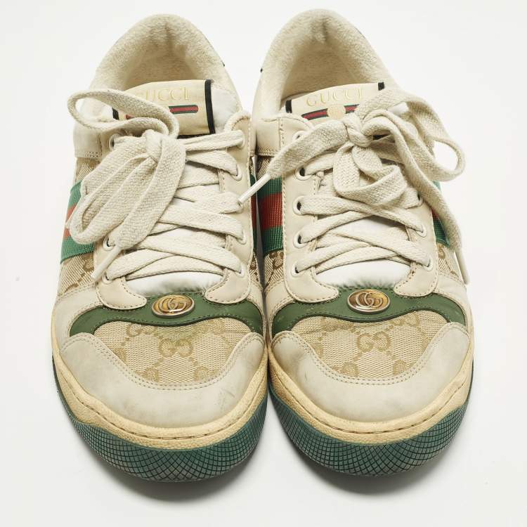 Pre Owned Gucci Screener Size 39.5 Multicolor Canvas and Leather Low Top Sneakers