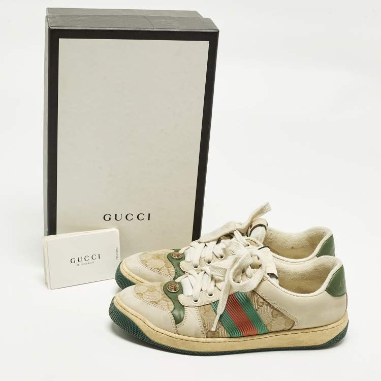 Pre Owned Gucci Screener Size 39.5 Multicolor Canvas and Leather Low Top Sneakers