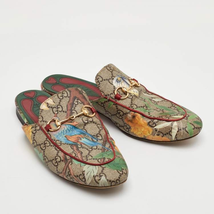 Pre Owned Gucci Princetown Size 39 Multicolor GG Supreme Canvas Tian Print Flat Mules