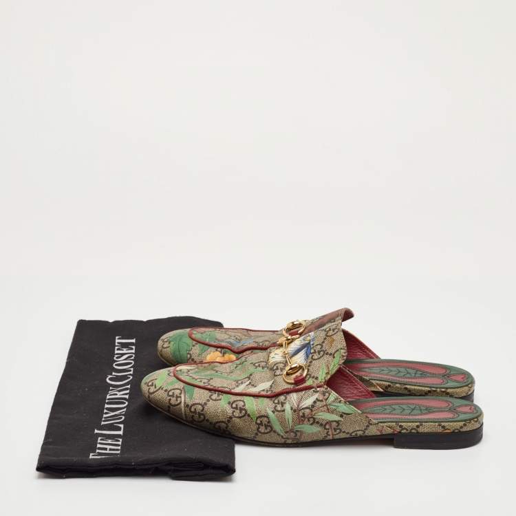 Pre Owned Gucci Princetown Size 39 Multicolor GG Supreme Canvas Tian Print Flat Mules